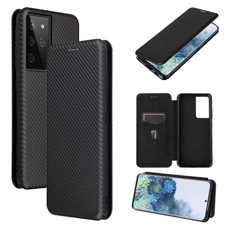 Læder Cover Samsung Galaxy S21 Ultra 5G Sort Kulfiber