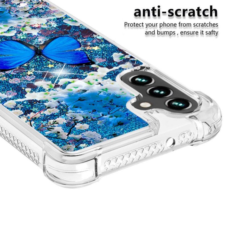 Cover Samsung Galaxy A13 5g Blå Glitter Sommerfugle