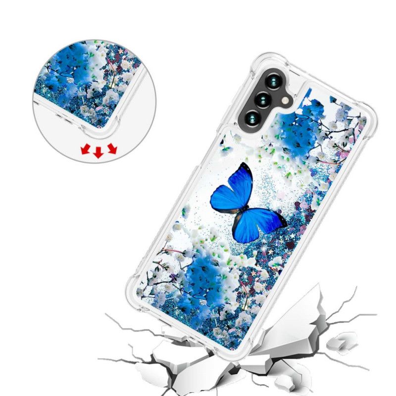 Cover Samsung Galaxy A13 5g Blå Glitter Sommerfugle