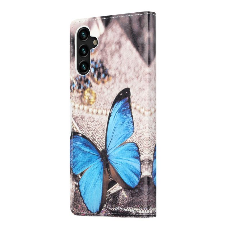 Flip Cover Samsung Galaxy A13 5g Blå Sommerfugl