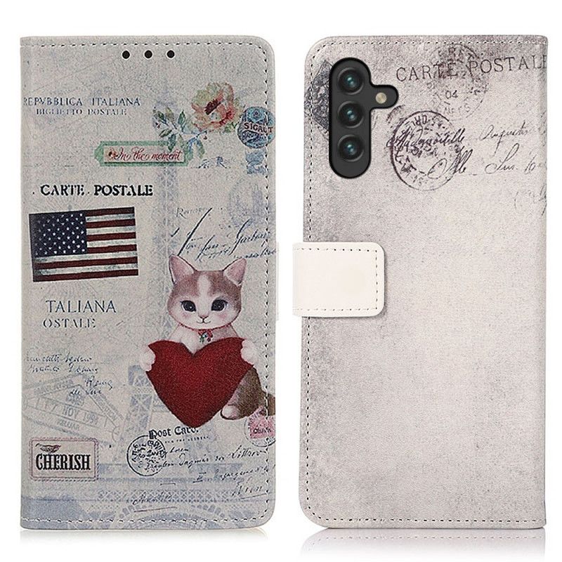 Flip Cover Samsung Galaxy A13 5g Travelling Cat