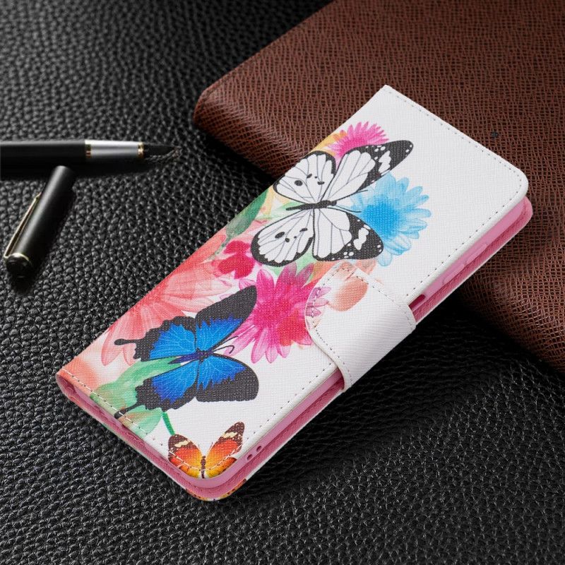 Flip Cover Til Samsung Galaxy A13 5g Malede Sommerfugle Og Blomster