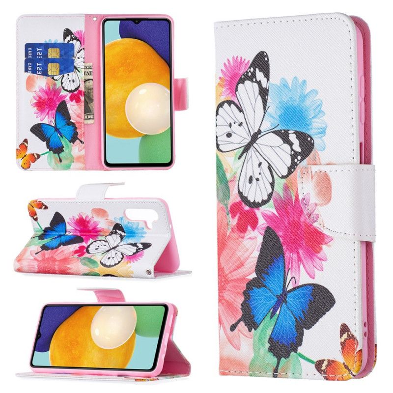 Flip Cover Til Samsung Galaxy A13 5g Malede Sommerfugle Og Blomster