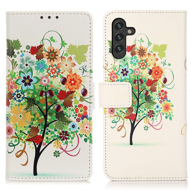 Læder Cover Samsung Galaxy A13 5g Telefon Etui Blomstrende Træ