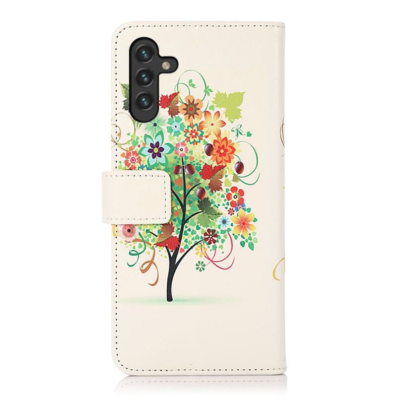 Læder Cover Samsung Galaxy A13 5g Telefon Etui Blomstrende Træ