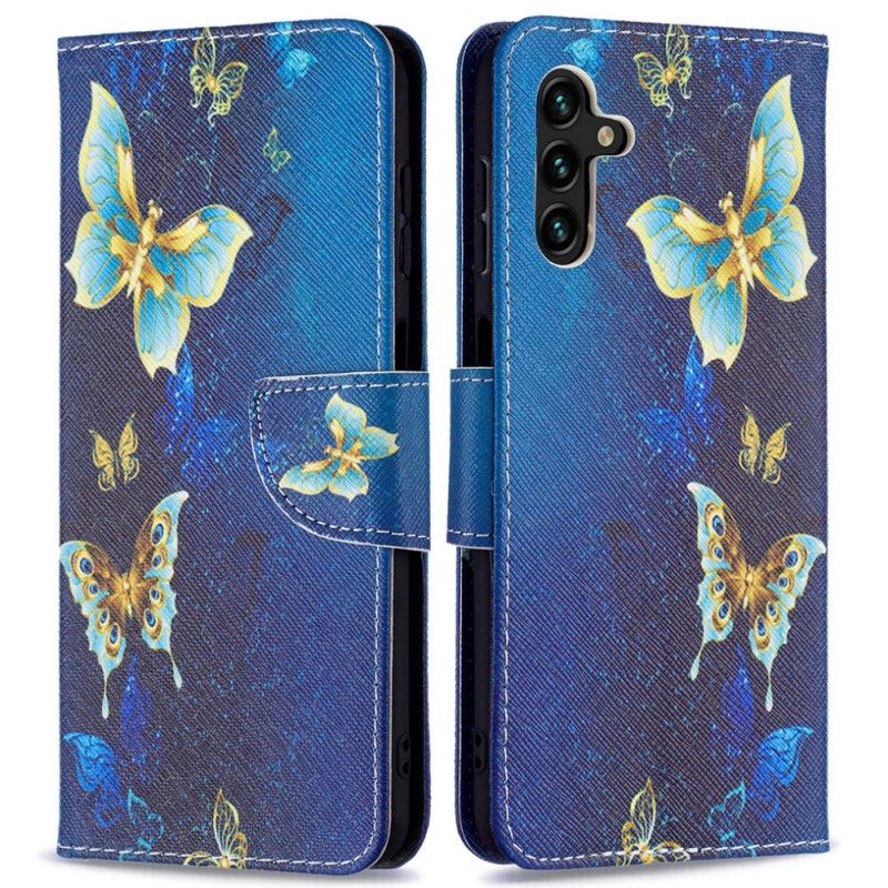 Læder Cover Samsung Galaxy A13 5g Telefon Etui Gyldne Sommerfugle