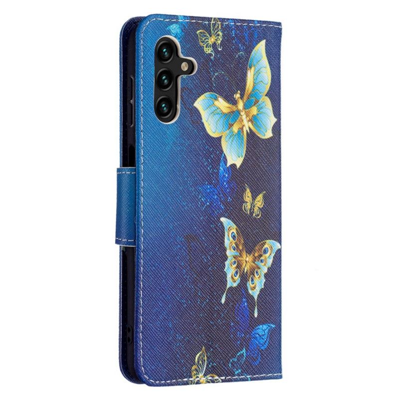 Læder Cover Samsung Galaxy A13 5g Telefon Etui Gyldne Sommerfugle