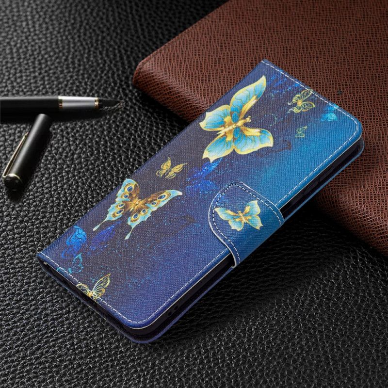 Læder Cover Samsung Galaxy A13 5g Telefon Etui Gyldne Sommerfugle