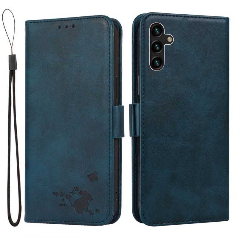 Læder Cover Samsung Galaxy A13 5g Telefon Etui Kat Og Sommerfugle