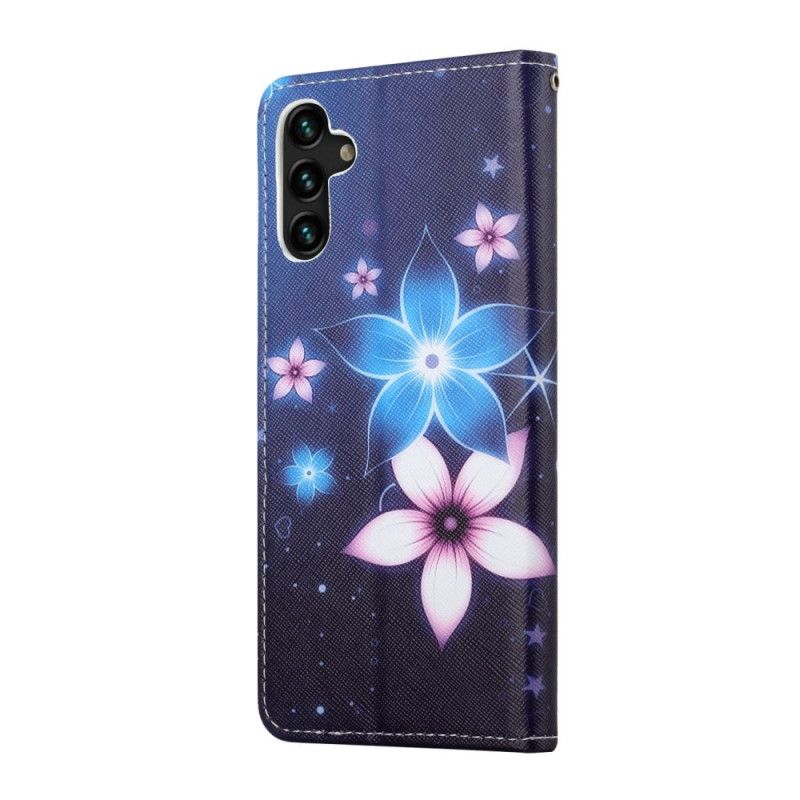 Læder Cover Samsung Galaxy A13 5g Telefon Etui Måneblomster Med Rem