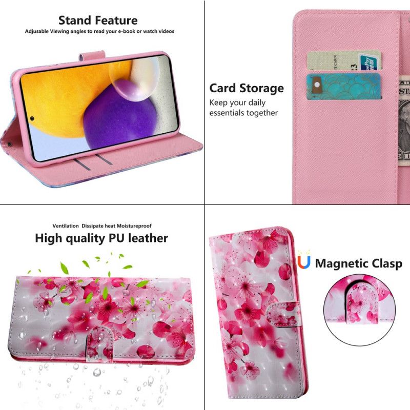 Læder Cover Samsung Galaxy A13 5g Telefon Etui Pink Blomster