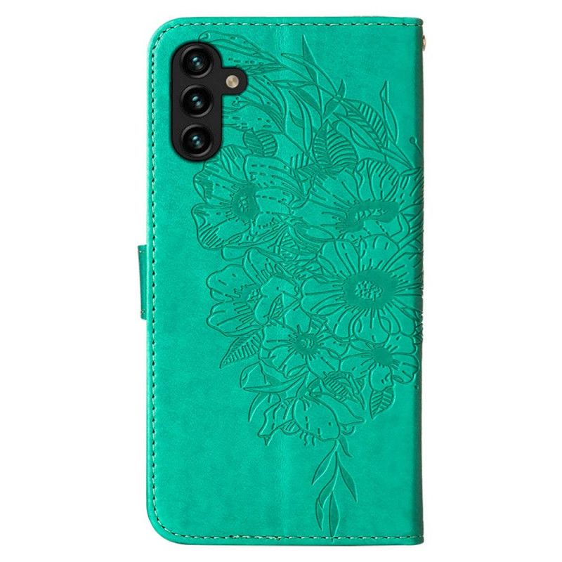 Læder Cover Samsung Galaxy A13 5g Telefon Etui Sommerfugledesign Med Snor