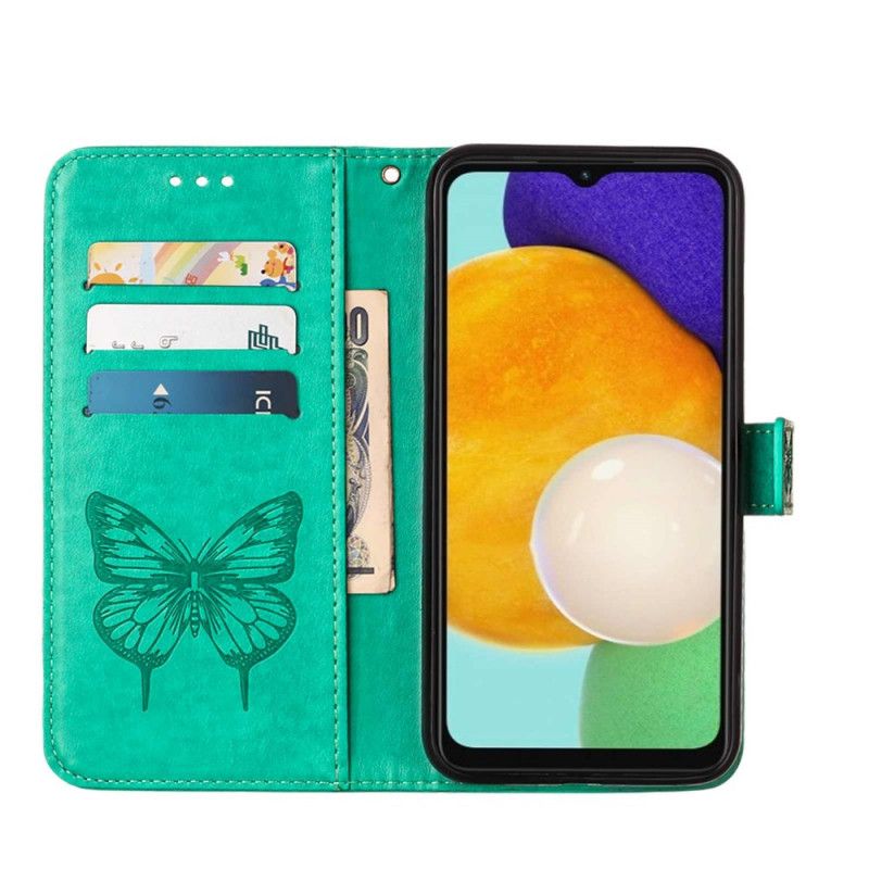 Læder Cover Samsung Galaxy A13 5g Telefon Etui Sommerfugledesign Med Snor