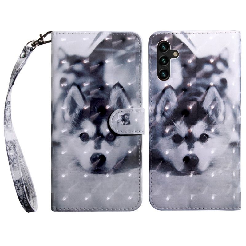 Læder Cover Samsung Galaxy A13 5g Telefon Etui Sort Og Hvid Hund