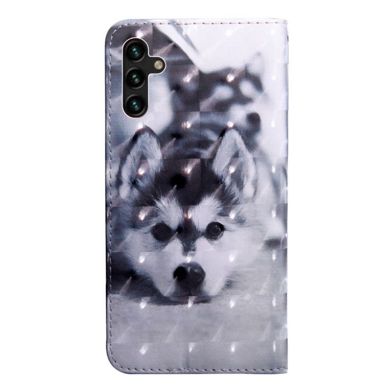 Læder Cover Samsung Galaxy A13 5g Telefon Etui Sort Og Hvid Hund