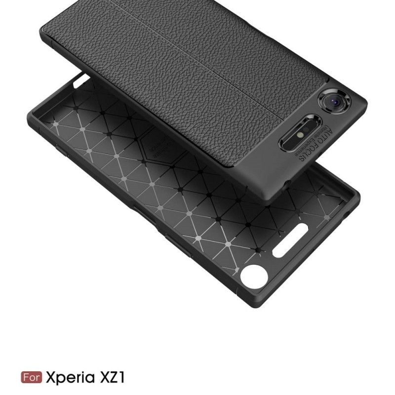 Cover Sony Xperia XZ1 Sort Dobbeltlinjet Lychee-Lædereffekt Original