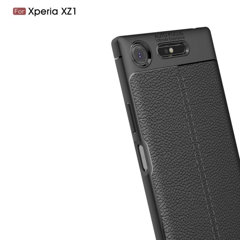 Cover Sony Xperia XZ1 Sort Dobbeltlinjet Lychee-Lædereffekt Original