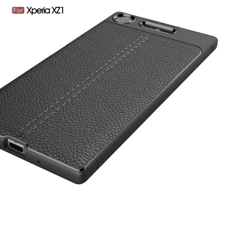 Cover Sony Xperia XZ1 Sort Dobbeltlinjet Lychee-Lædereffekt Original