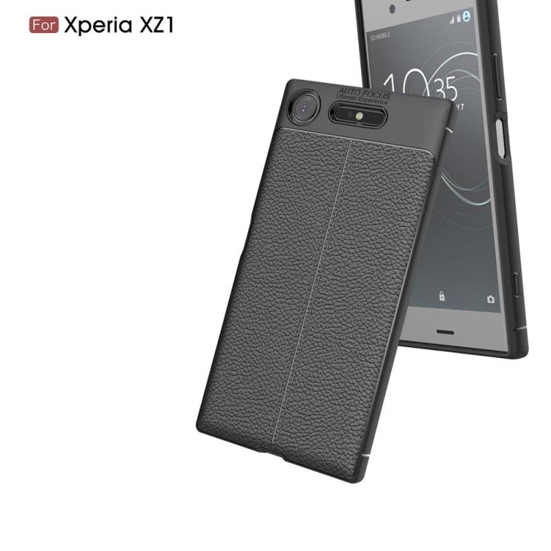 Cover Sony Xperia XZ1 Sort Dobbeltlinjet Lychee-Lædereffekt Original