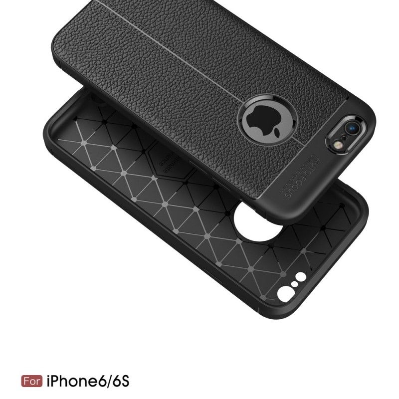 Cover iPhone 6 / 6S Sort Dobbeltlinjeret Lychee-Lædereffekt Original