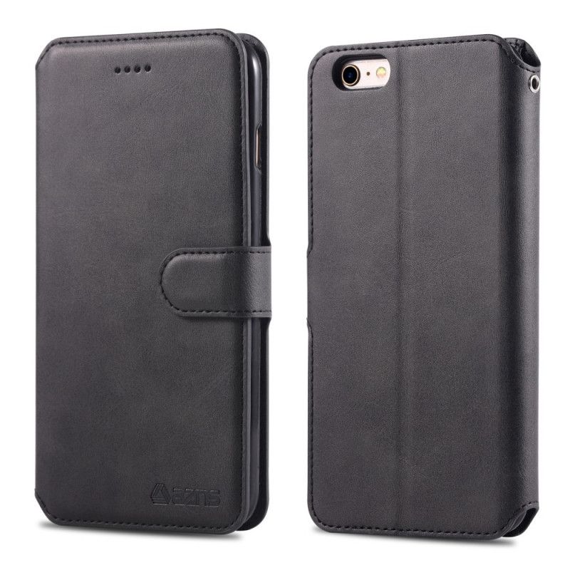 Flip Cover Læder for iPhone 6 / 6S Sort Lædereffekt Azns