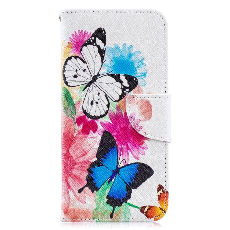 Flip Cover Huawei Y6 2019 Magenta Mobilcover Malede Sommerfugle Og Blomster