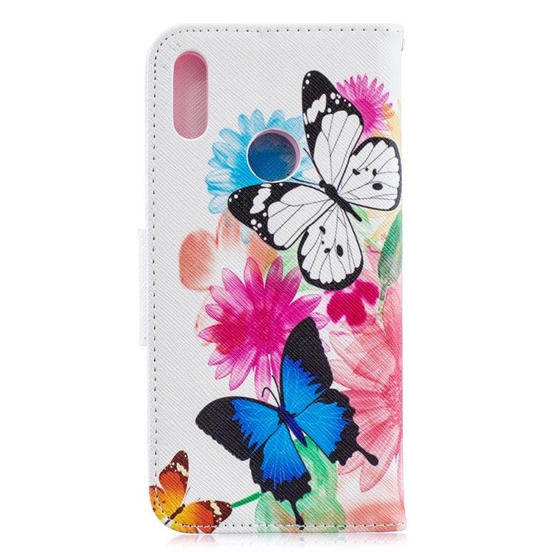 Flip Cover Huawei Y6 2019 Magenta Mobilcover Malede Sommerfugle Og Blomster