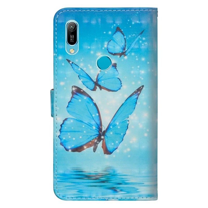 Flip Cover Huawei Y6 2019 Mobilcover Flyvende Blå Sommerfugle