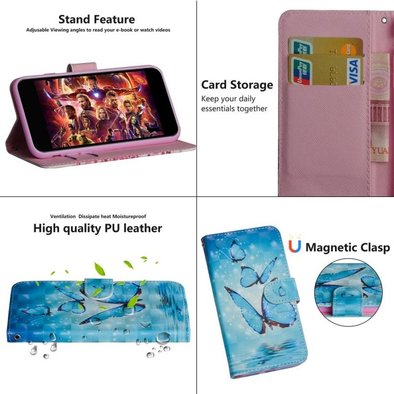 Flip Cover Huawei Y6 2019 Mobilcover Flyvende Blå Sommerfugle