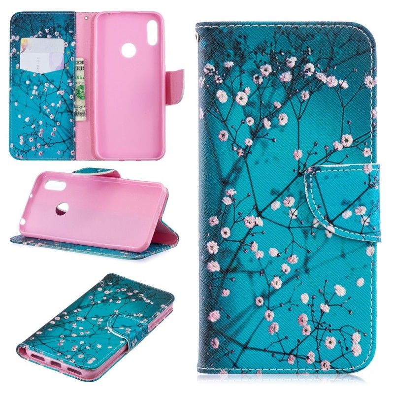 Flip Cover Læder for Huawei Y6 2019 Blomstrende Træ