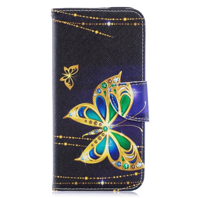 Flip Cover Læder for Huawei Y6 2019 Magisk Sommerfugl