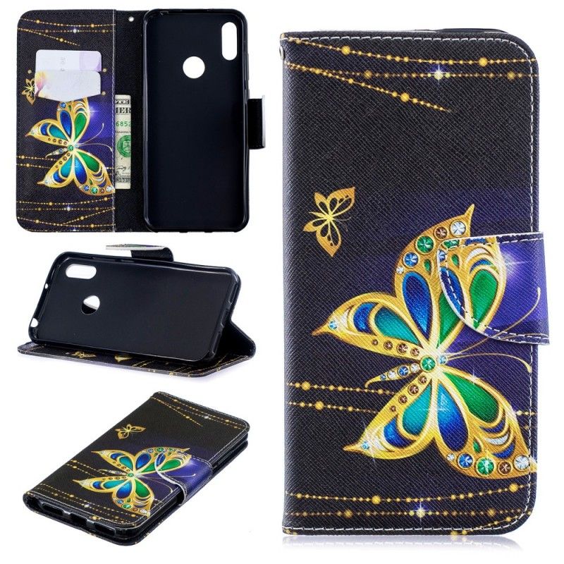 Flip Cover Læder for Huawei Y6 2019 Magisk Sommerfugl