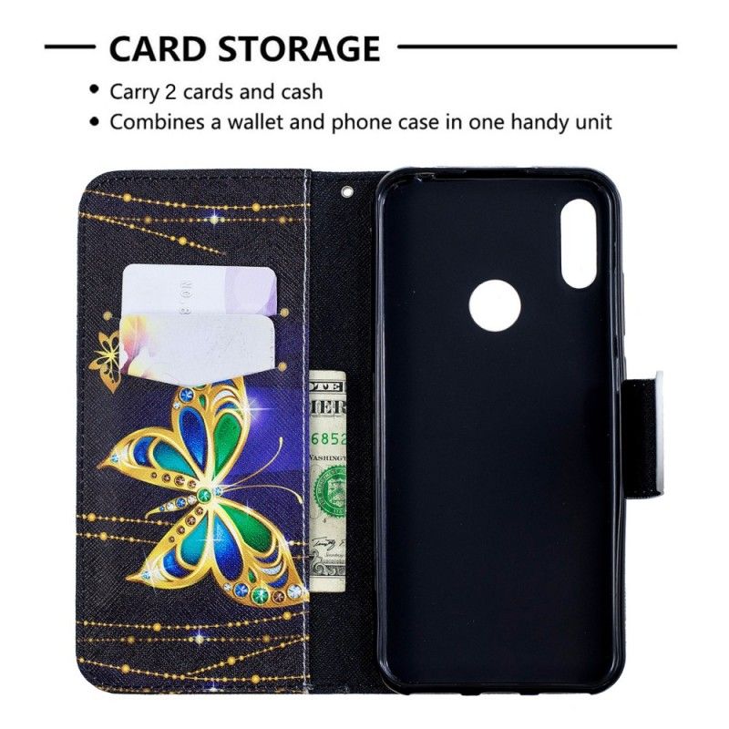 Flip Cover Læder for Huawei Y6 2019 Magisk Sommerfugl