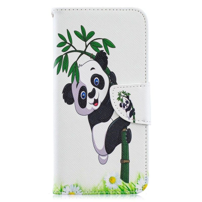 Flip Cover Læder Huawei Y6 2019 Panda På Bambus Original