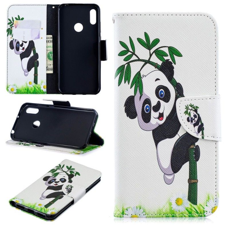 Flip Cover Læder Huawei Y6 2019 Panda På Bambus Original