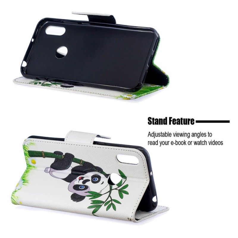 Flip Cover Læder Huawei Y6 2019 Panda På Bambus Original