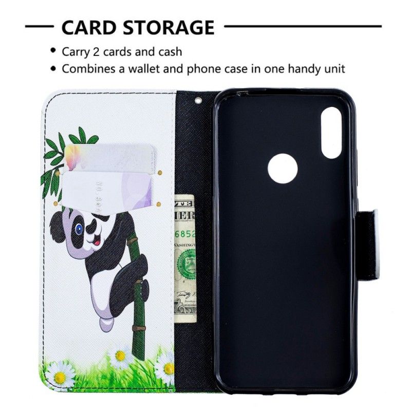 Flip Cover Læder Huawei Y6 2019 Panda På Bambus Original