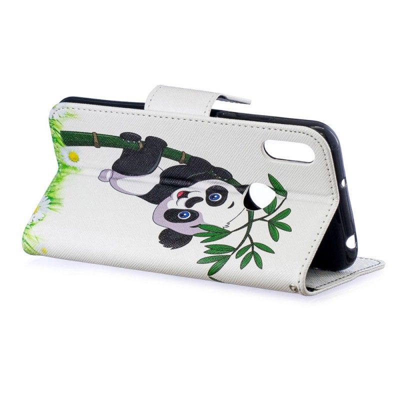 Flip Cover Læder Huawei Y6 2019 Panda På Bambus Original