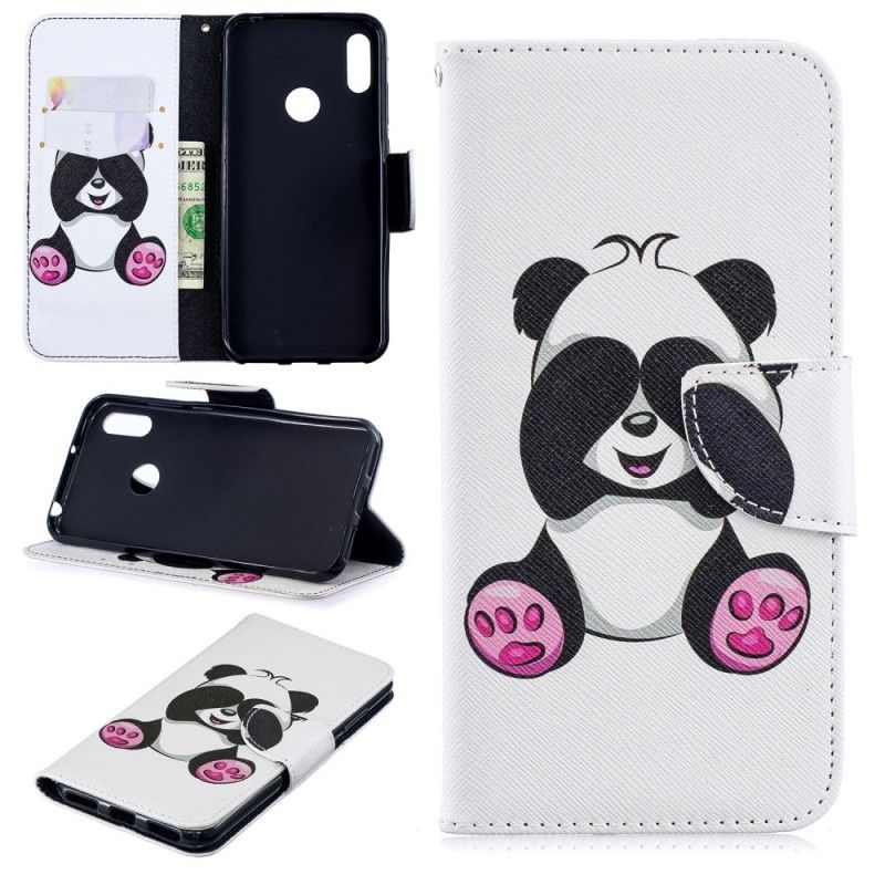 Flip Cover Læder Huawei Y6 2019 Sjov Panda Beskyttelse