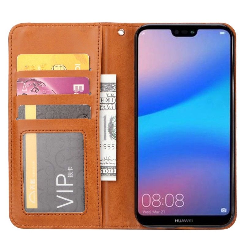 Læder Cover for Huawei Y6 2019 Sort Kortholder I Kunstlæder