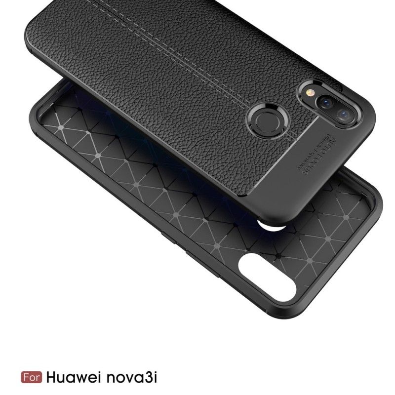 Cover Huawei P Smart Plus Sort Dobbelt Line Lychee Læder Effekt Original