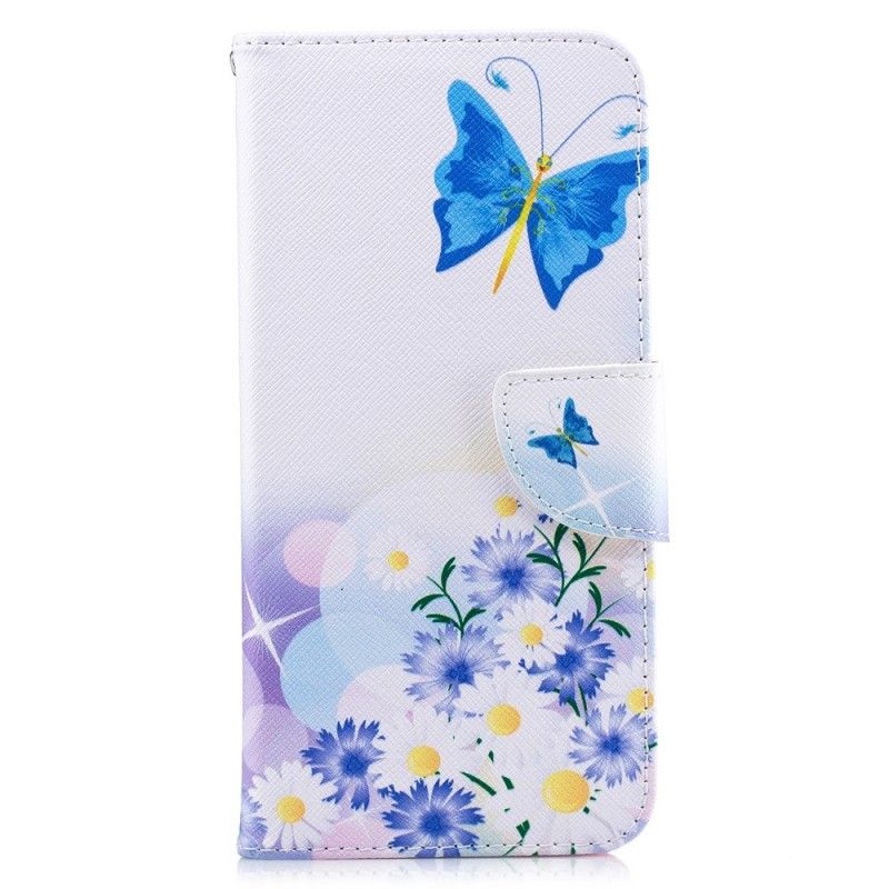 Flip Cover Huawei P Smart Plus Magenta Malede Sommerfugle Og Blomster