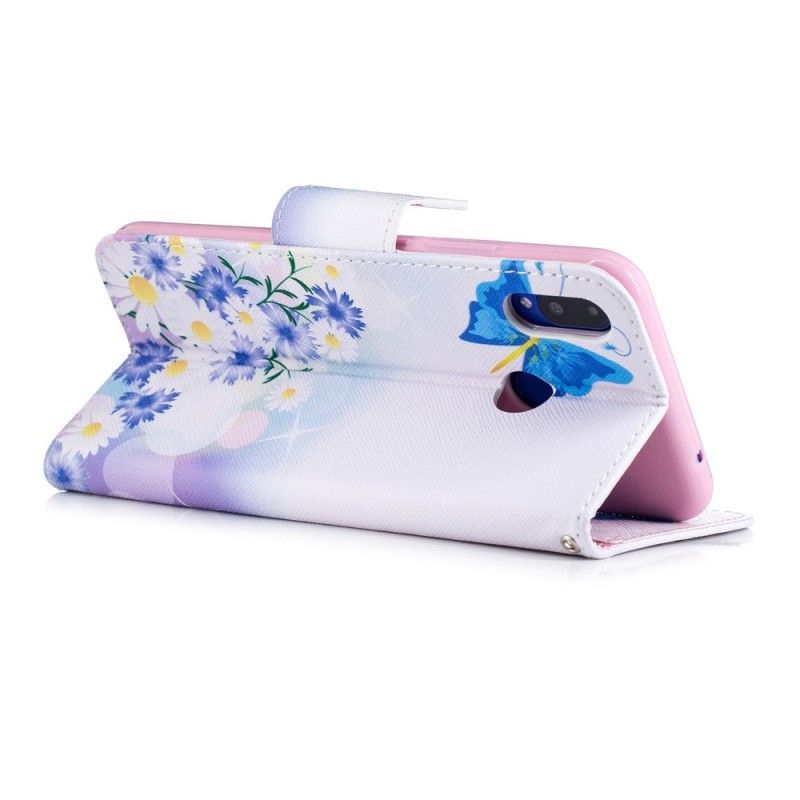 Flip Cover Huawei P Smart Plus Magenta Malede Sommerfugle Og Blomster