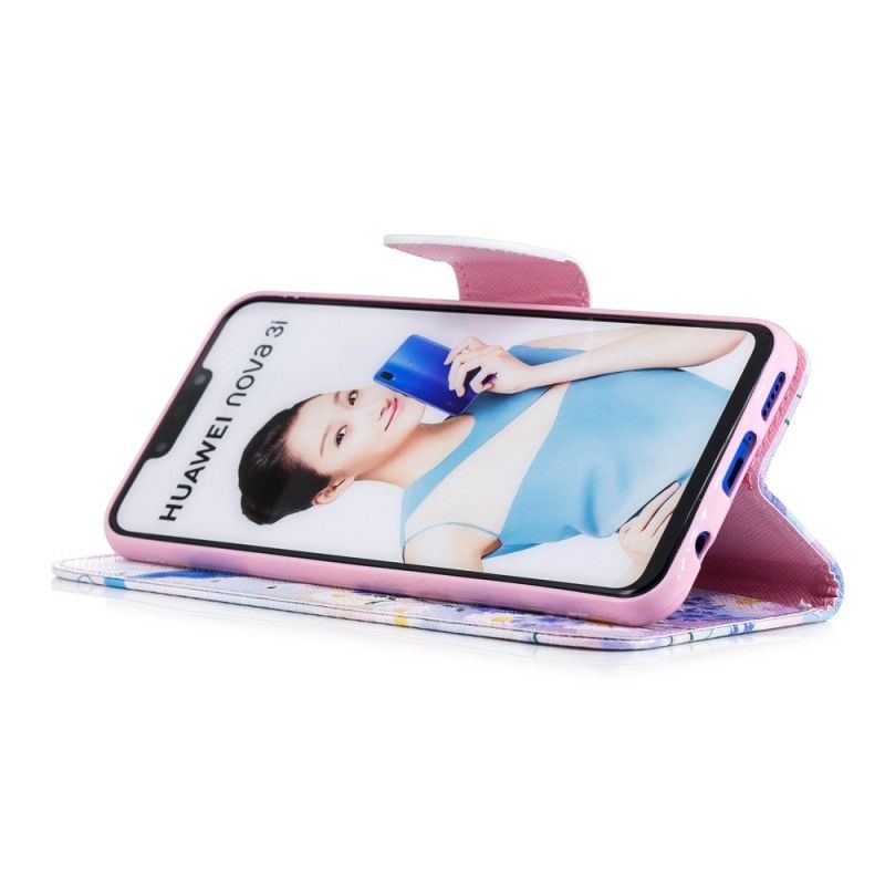 Flip Cover Huawei P Smart Plus Magenta Malede Sommerfugle Og Blomster