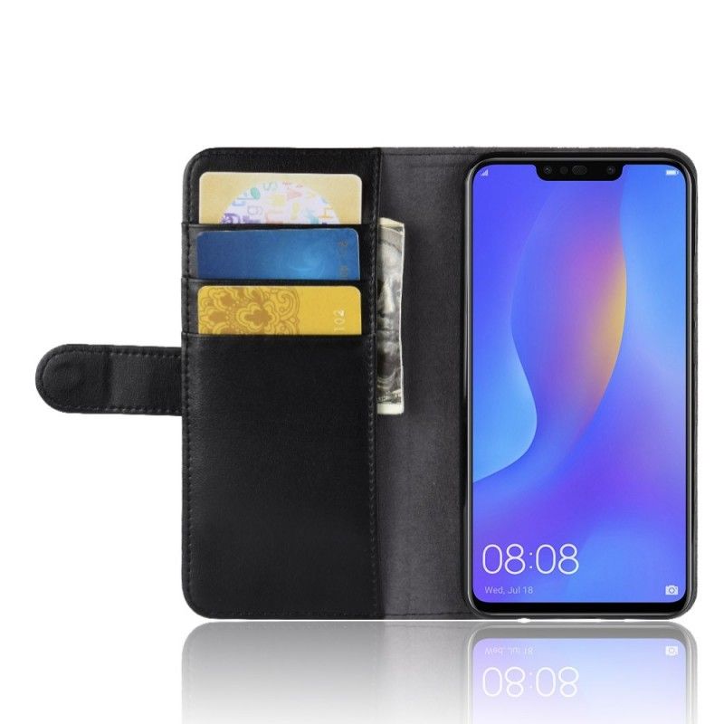 Flip Cover Læder for Huawei P Smart Plus Sort Ægte Læder