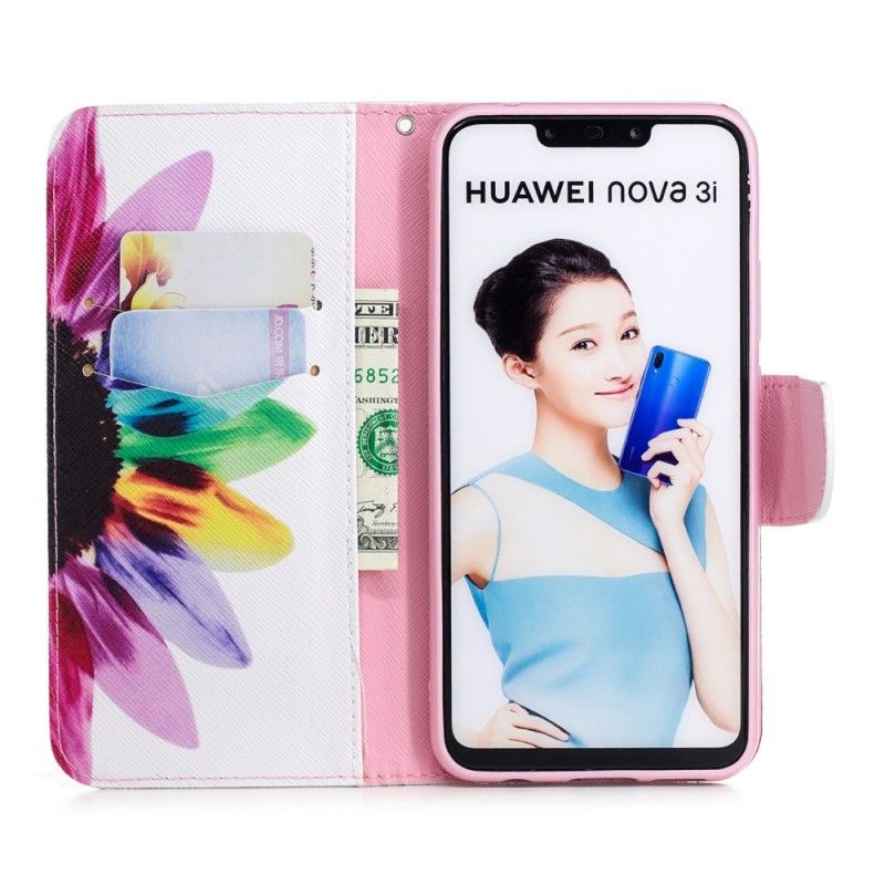 Flip Cover Læder Huawei P Smart Plus Akvarelblomst Beskyttelse