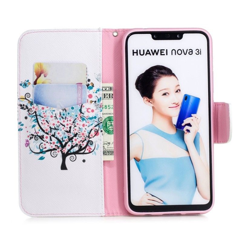 Flip Cover Læder Huawei P Smart Plus Blomstret Træ Beskyttelse