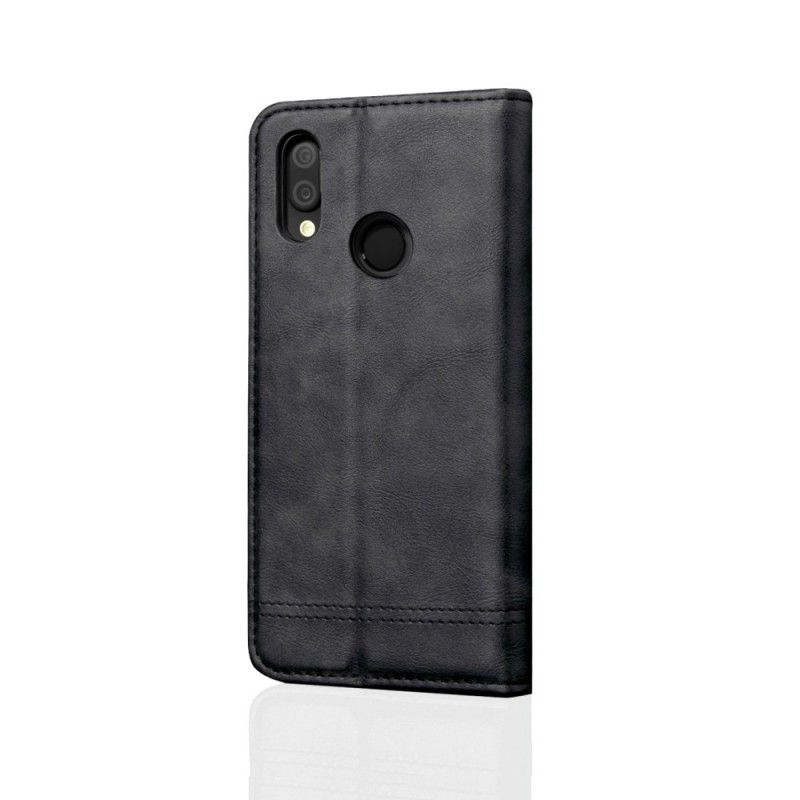 Læder Cover for Huawei P Smart Plus Sort Syet Lædereffekt