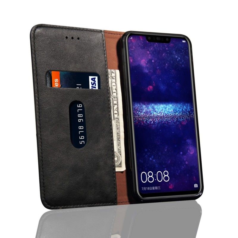 Læder Cover for Huawei P Smart Plus Sort Syet Lædereffekt