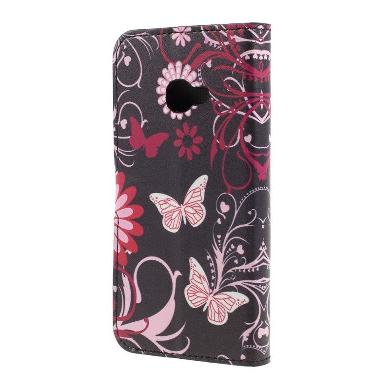 Flip Cover Læder Samsung Galaxy XCover 4S / 4 Sort Sommerfugle Og Blomster